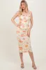 Cream Floral Ruched Low Tie Back Midi Dress sold by Pinkblush