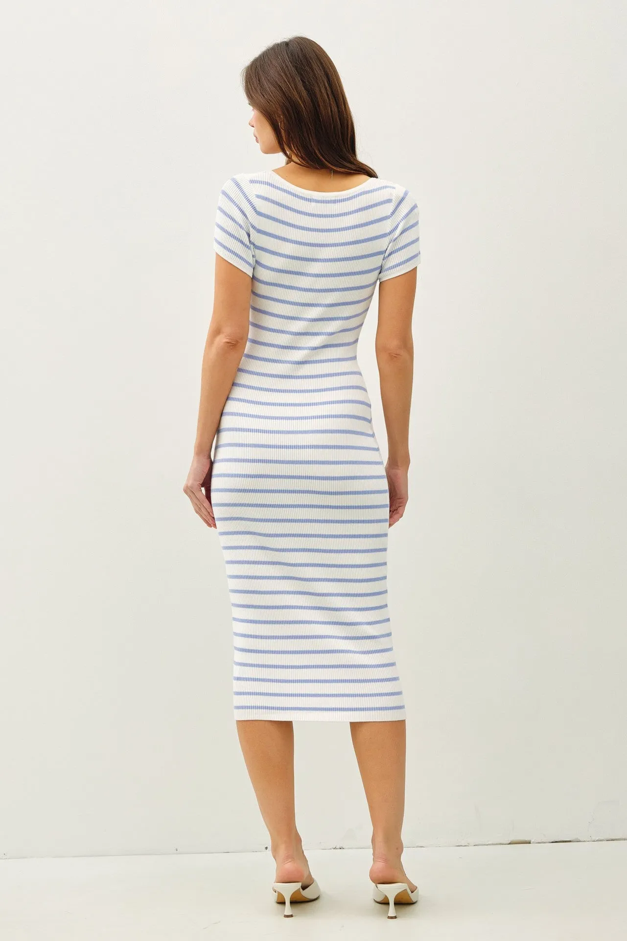 Blue Striped Square Neck Short Sleeve Midi Dress sold by Pinkblush product image thumbnail 3