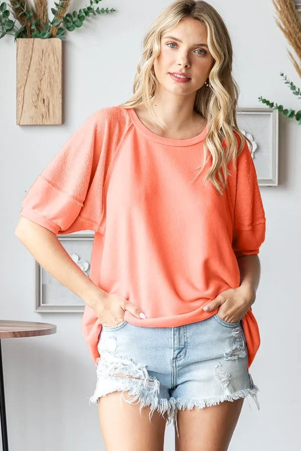 Orange Terry Contrast Short Sleeve Top sold by Pinkblush