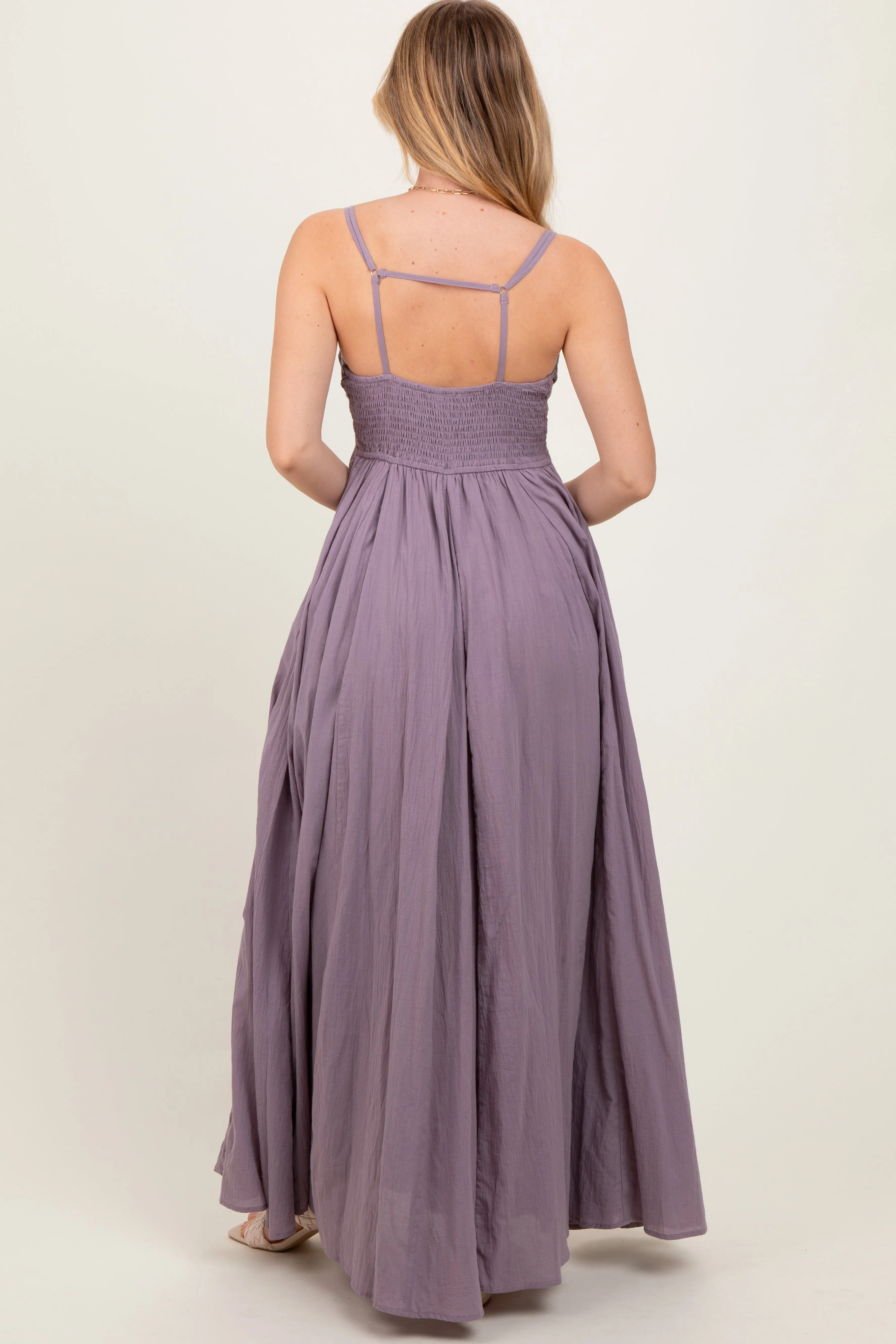 Purple Gathered Tie Front Maxi Dress sold by Pinkblush product image thumbnail 4