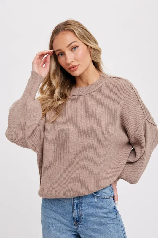 Mocha Knit Mock Neck Sweater sold by Pinkblush