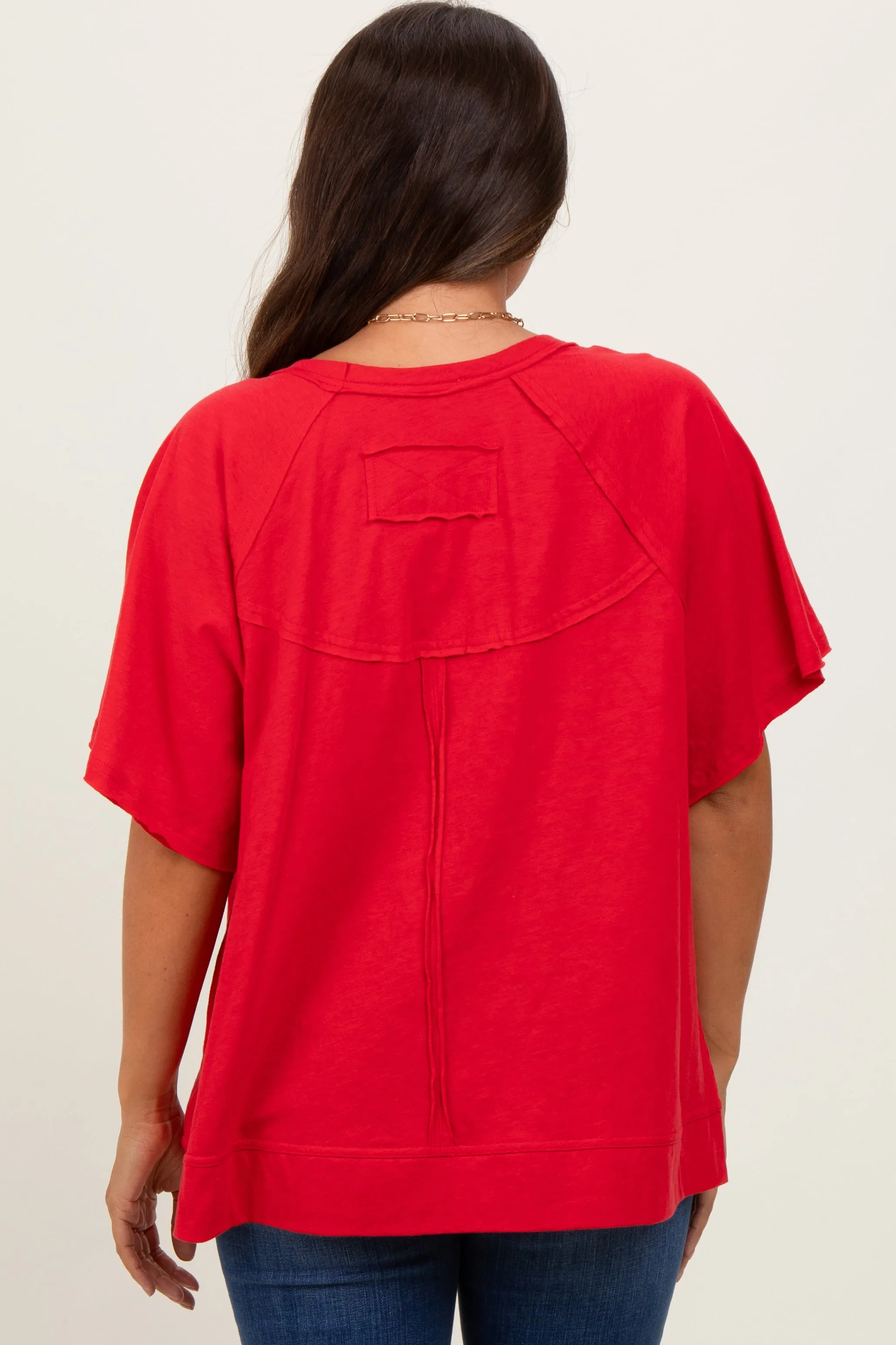 Red Oversized Raw Hem Short Sleeve Maternity Tee sold by Pinkblush product image thumbnail 4