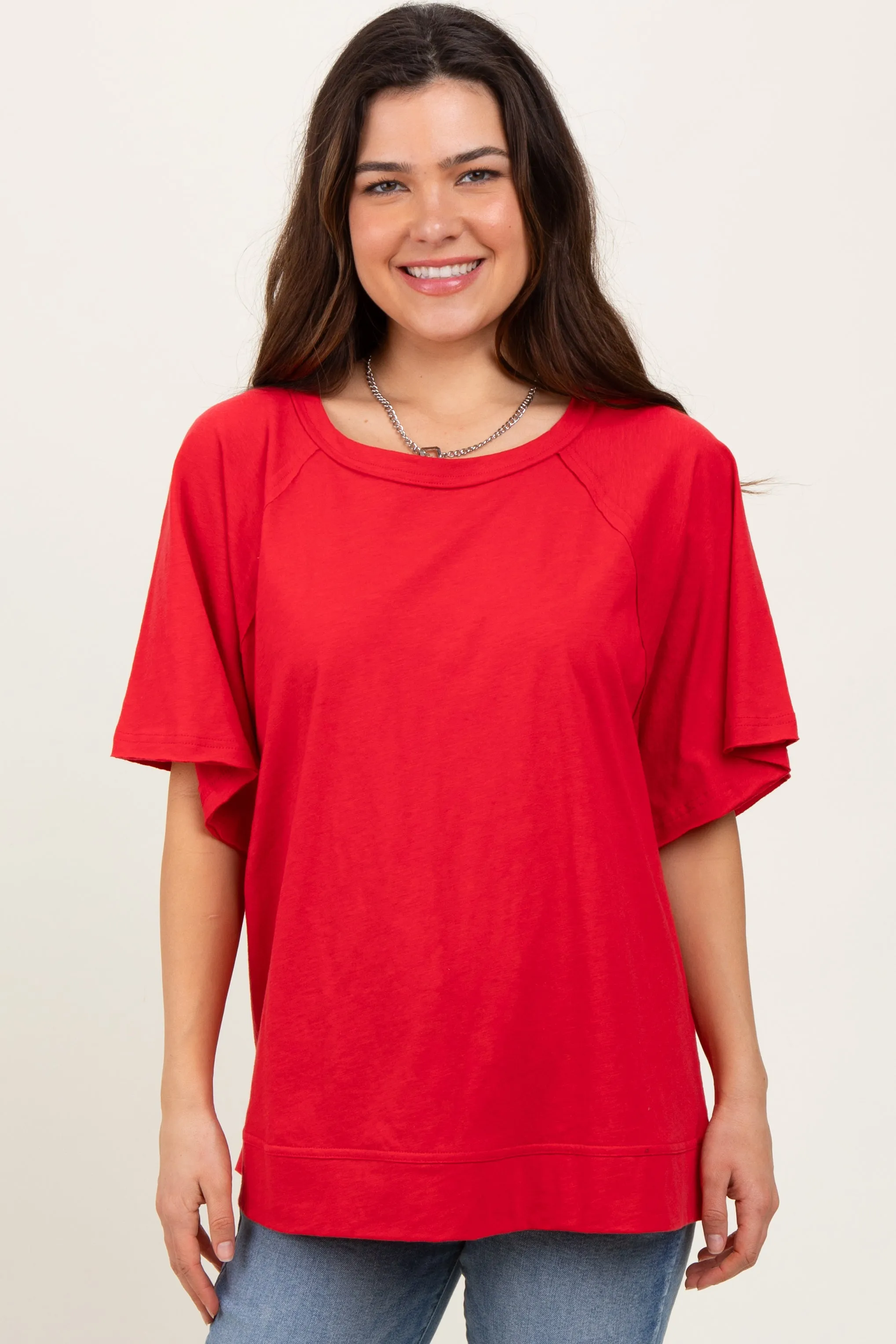 Red Oversized Raw Hem Short Sleeve Maternity Tee sold by Pinkblush product image thumbnail 5