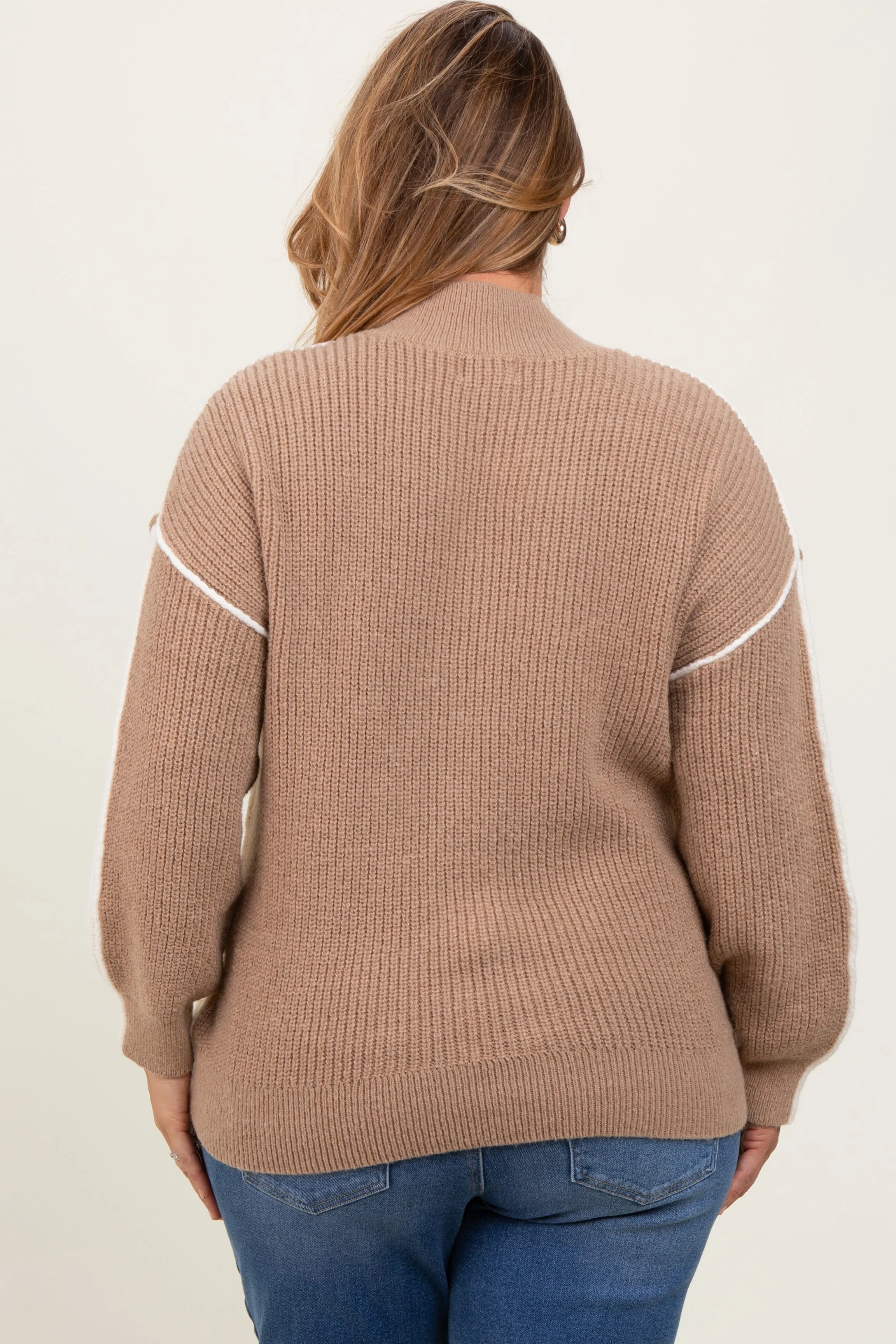 Ivory Mock Neck Colorblock Maternity Plus Sweater sold by Pinkblush product image thumbnail 3