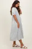 Light Blue Split V-Neck Sleeve Tie Tiered Maternity Midi Dress sold by Pinkblush
