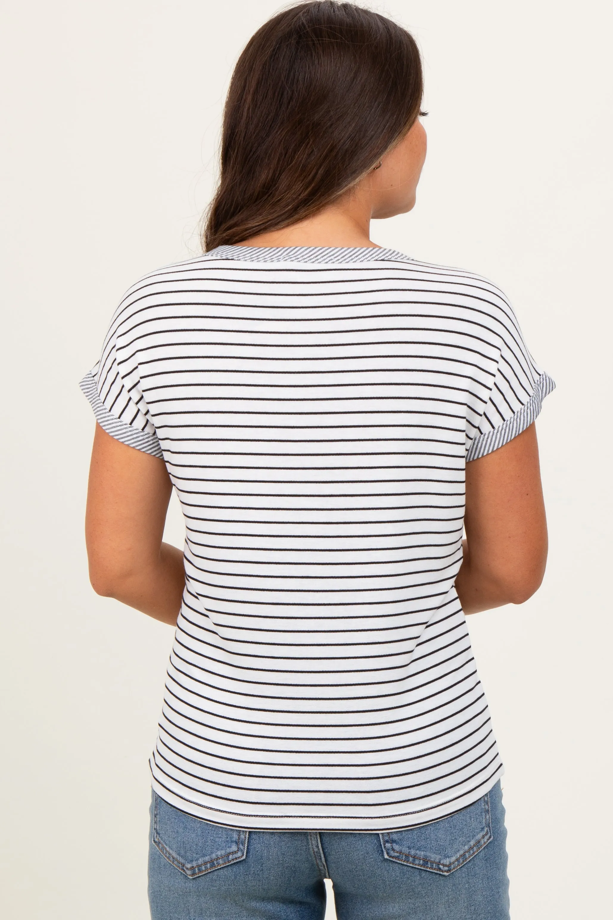 Black Pinstripe Soft Terry Short Sleeve Maternity Top sold by Pinkblush product image thumbnail 4
