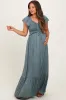 Sage Smocked Top Woven Maternity Maxi Dress sold by Pinkblush