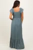 Sage Smocked Top Woven Maternity Maxi Dress sold by Pinkblush