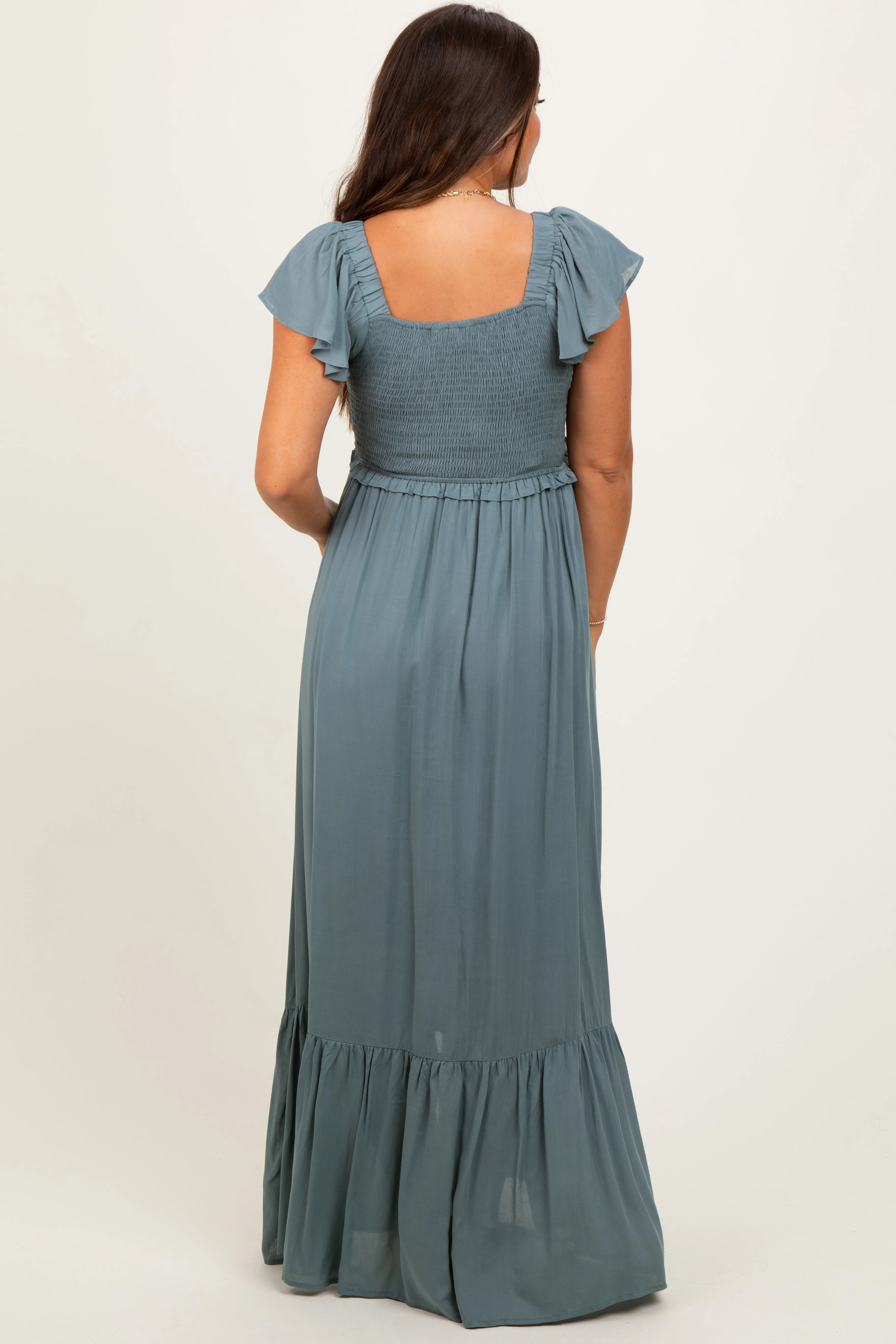 Sage Smocked Top Woven Maternity Maxi Dress sold by Pinkblush product image thumbnail 4