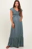 Sage Smocked Top Woven Maternity Maxi Dress sold by Pinkblush