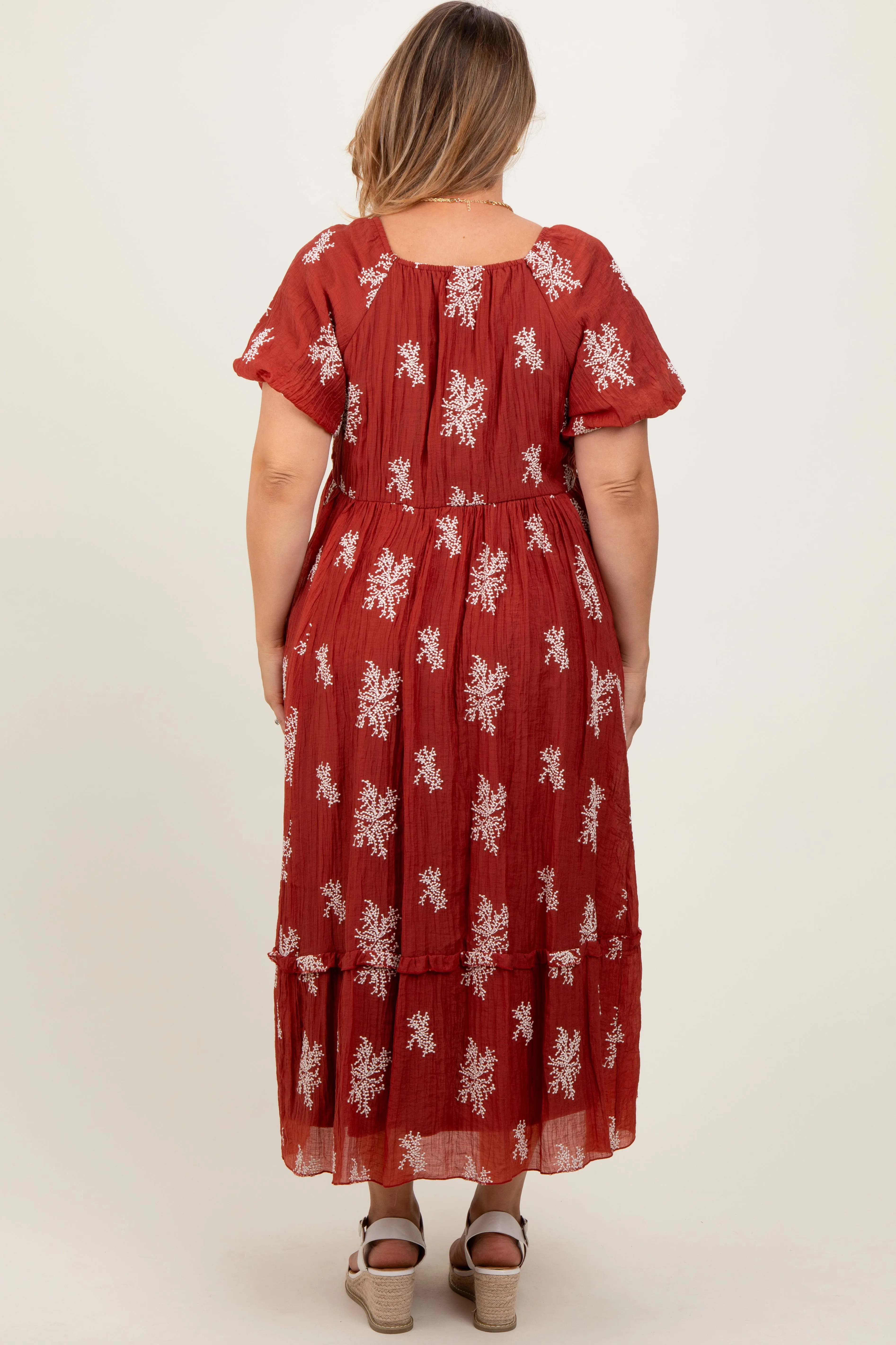 Rust Floral Print Ruffle Hem Maternity Plus Midi Dress sold by Pinkblush product image thumbnail 4