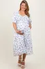 Blue Floral Smocked Bodice Maternity Plus Midi Dress sold by Pinkblush