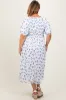 Blue Floral Smocked Bodice Maternity Plus Midi Dress sold by Pinkblush
