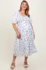 Blue Floral Smocked Bodice Maternity Plus Midi Dress sold by Pinkblush