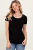 Black Solid Ribbed Short Sleeve Basic Top sold by Pinkblush