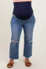 Blue Open Knee Fringe Hem Cropped Wide Leg Maternity Plus Jeans sold by Pinkblush