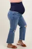 Blue Open Knee Fringe Hem Cropped Wide Leg Maternity Plus Jeans sold by Pinkblush