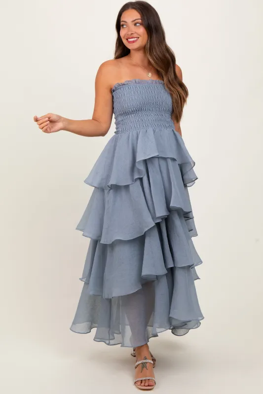 Blue Layered Maternity Maxi Dress sold by Pinkblush