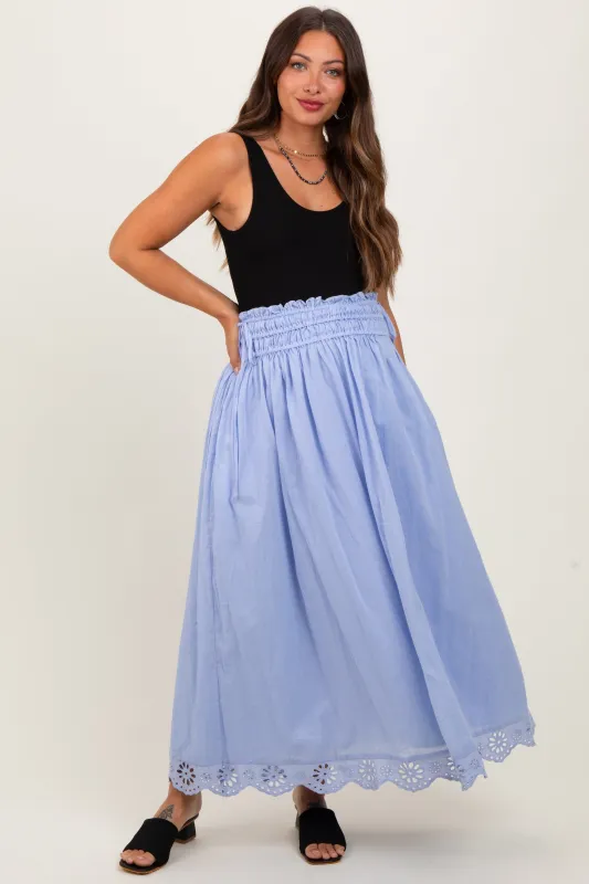 Periwinkle Smocked Waist Eyelet Lace Hem Maternity Maxi Skirt sold by Pinkblush