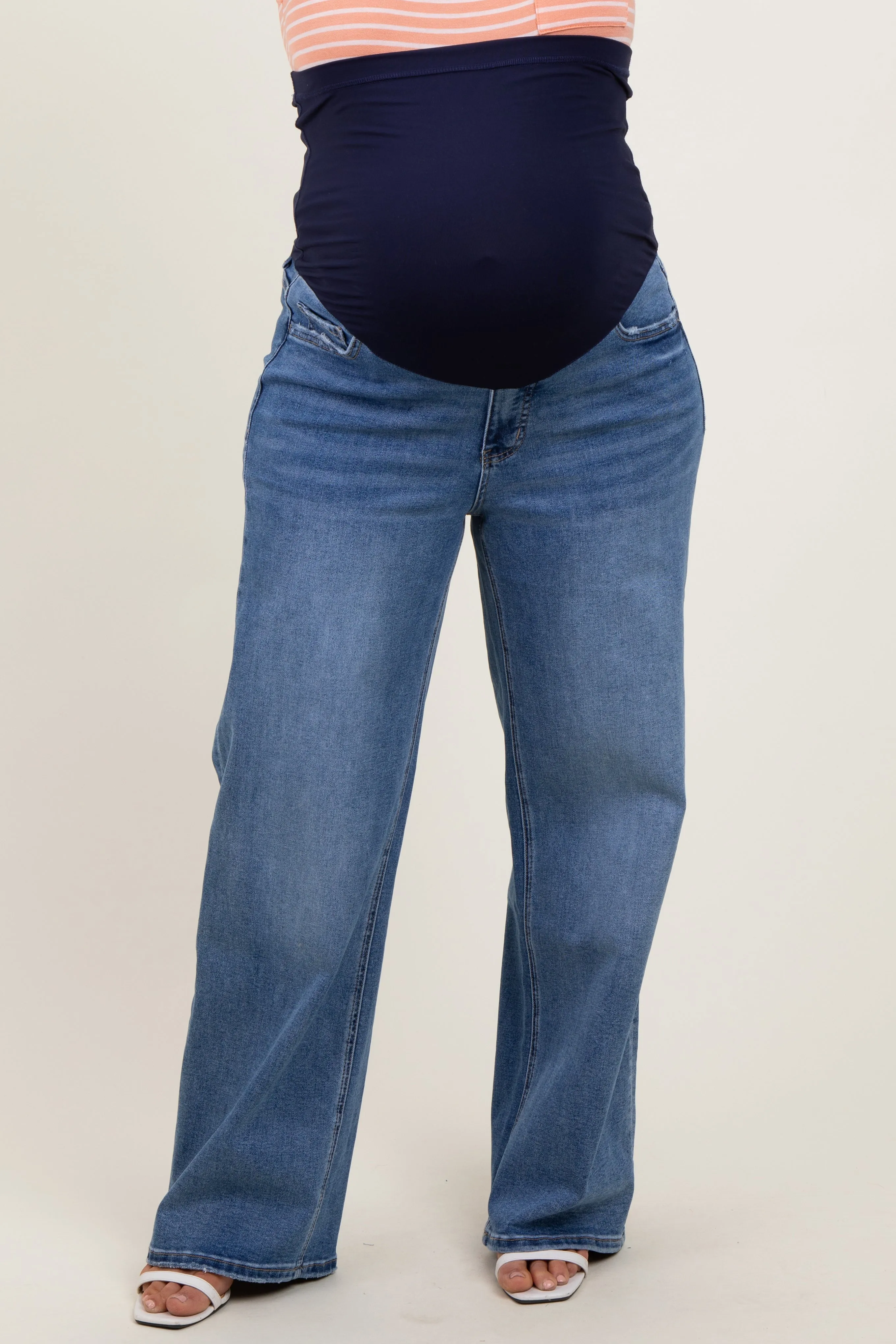 Blue Washed Wide Leg Maternity Plus Jeans sold by Pinkblush product image thumbnail 3