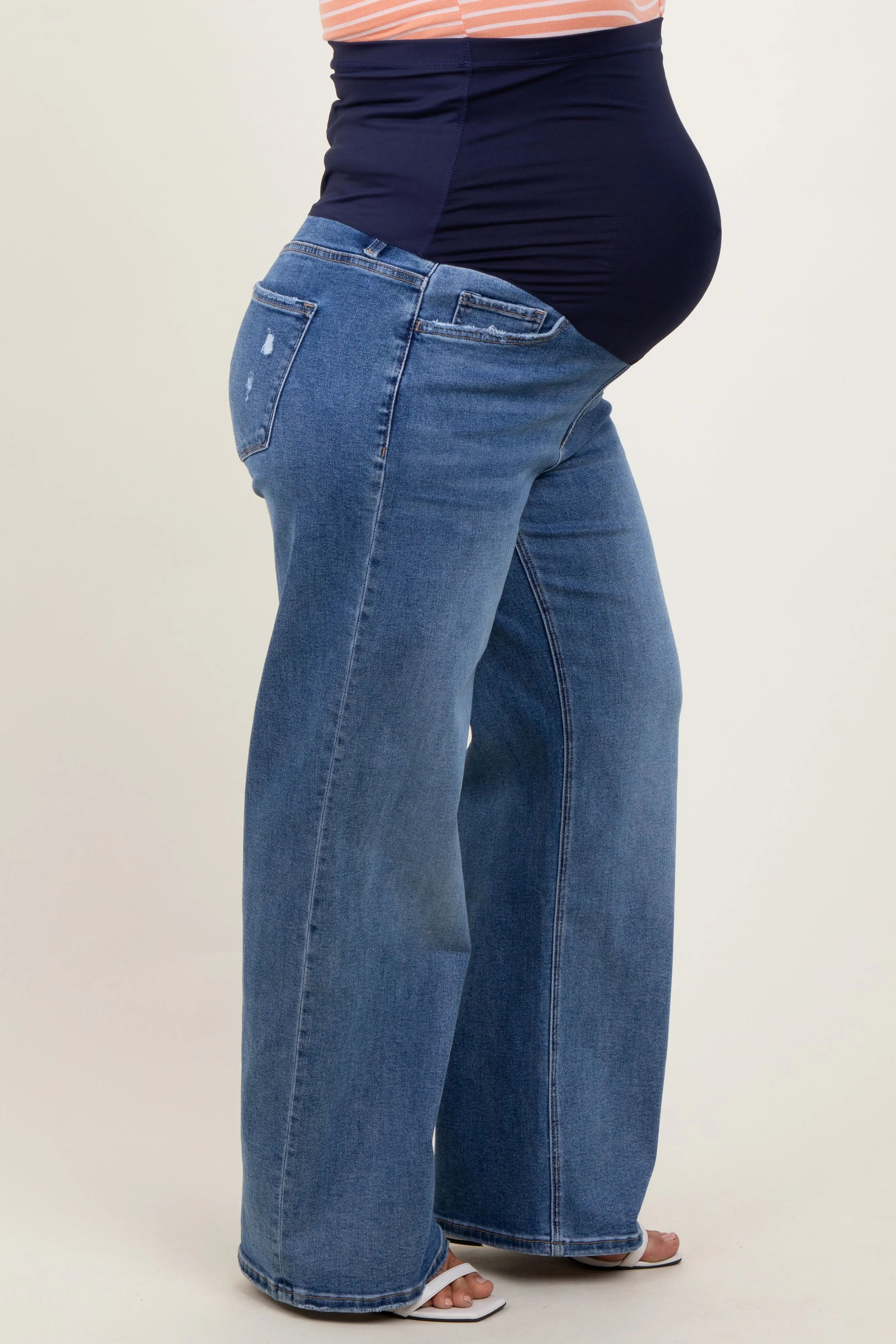 Blue Washed Wide Leg Maternity Plus Jeans sold by Pinkblush product image thumbnail 4