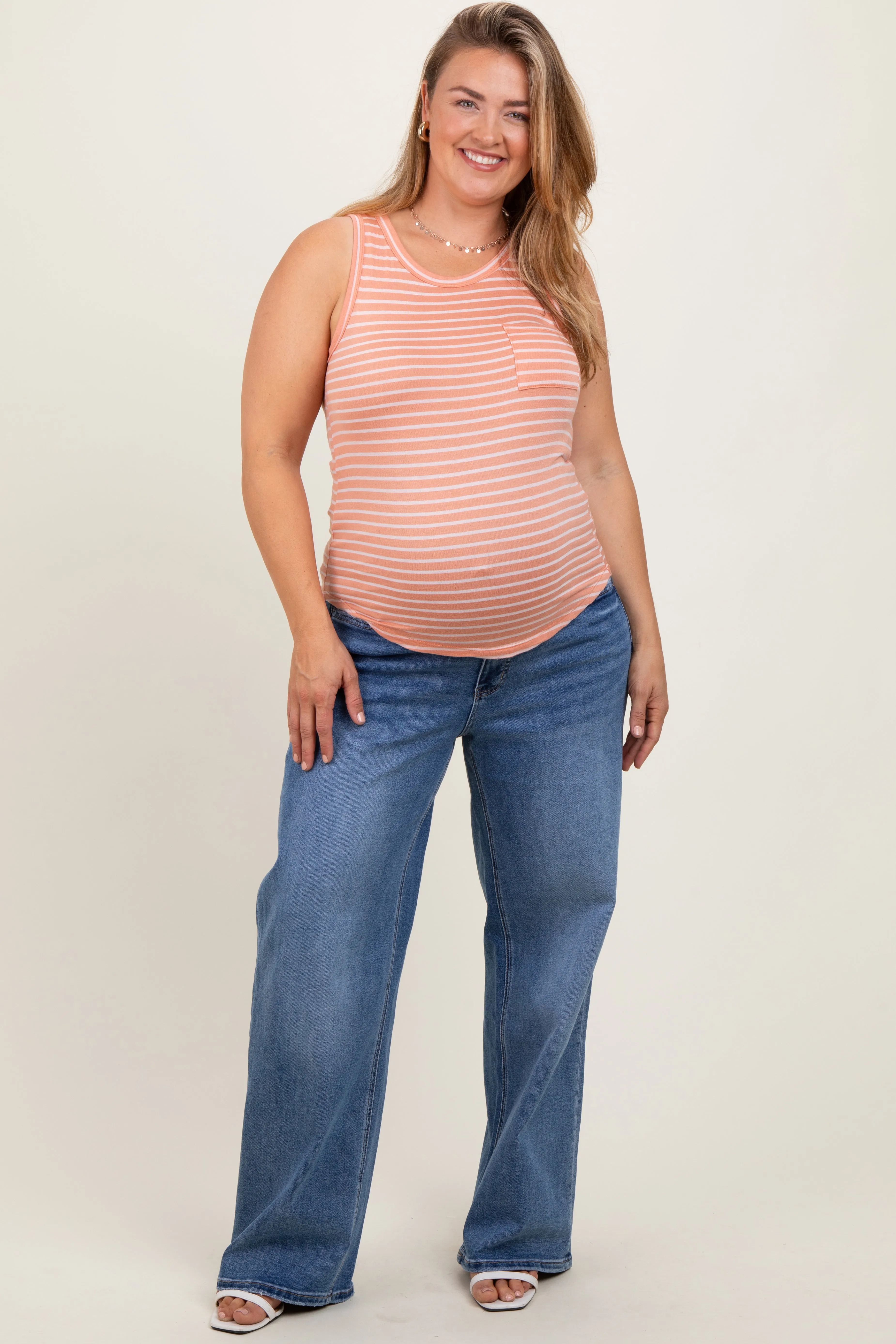 Blue Washed Wide Leg Maternity Plus Jeans sold by Pinkblush