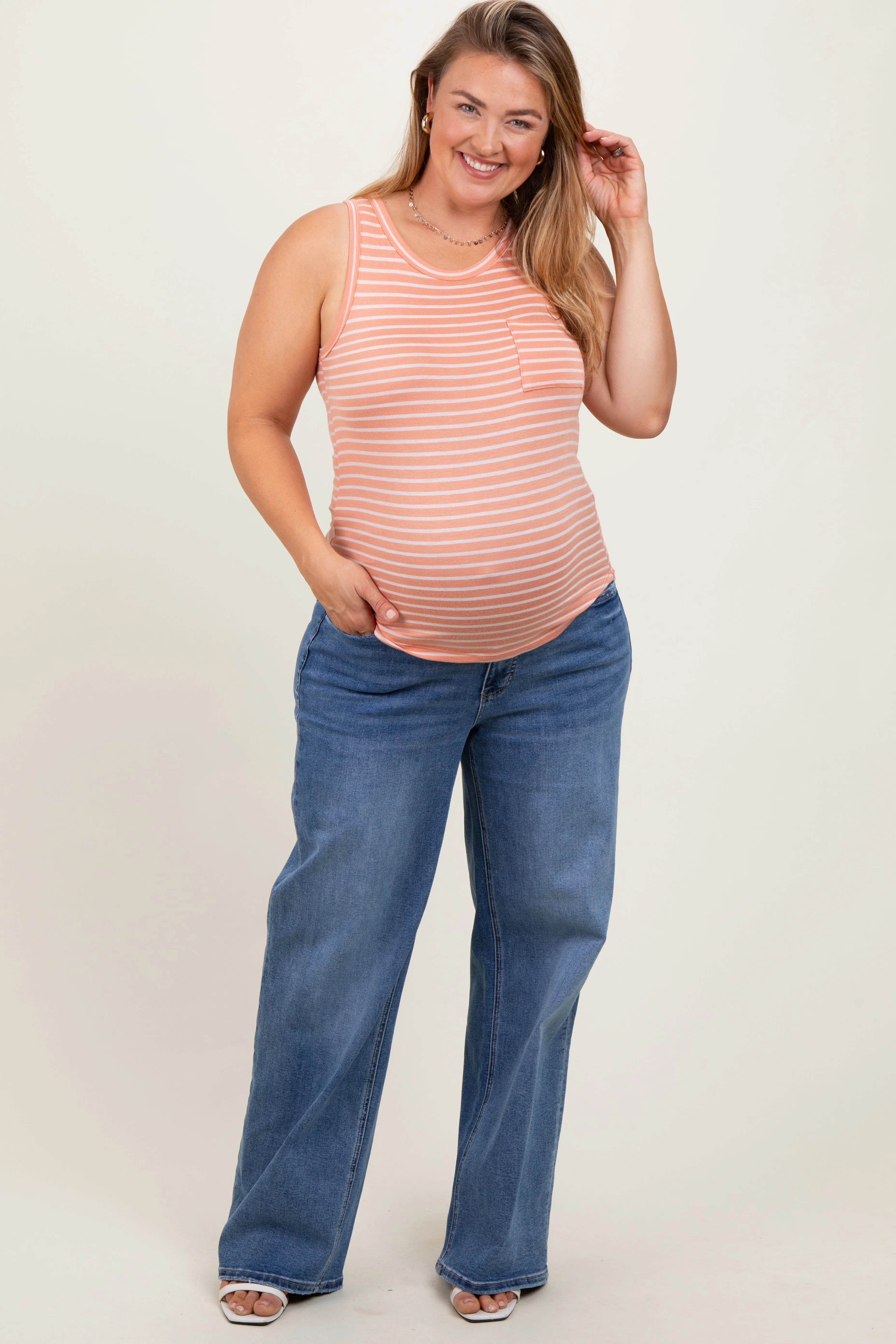 Blue Washed Wide Leg Maternity Plus Jeans sold by Pinkblush product image thumbnail 2