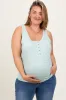 Mint Green Floral Ribbed Henley Maternity Plus Tank Top sold by Pinkblush