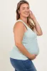 Mint Green Floral Ribbed Henley Maternity Plus Tank Top sold by Pinkblush