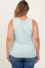Mint Green Floral Ribbed Henley Maternity Plus Tank Top sold by Pinkblush