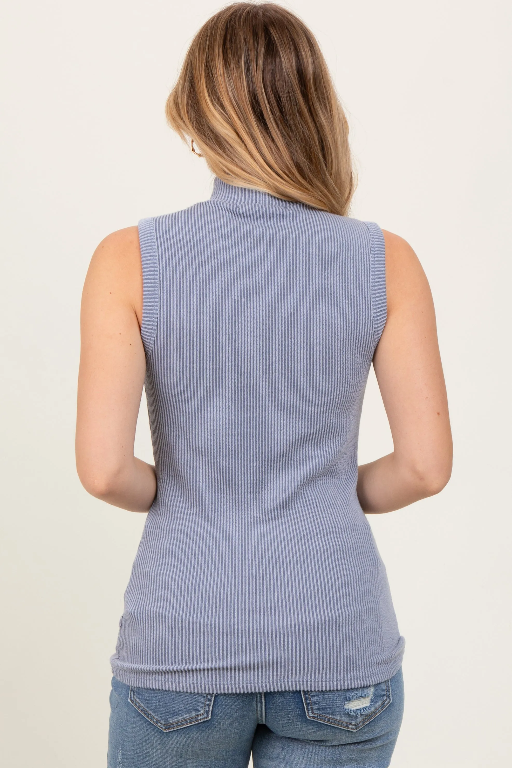 Charcoal Striped Ribbed Mock Neck Sleeveless Top sold by Pinkblush product image thumbnail 4