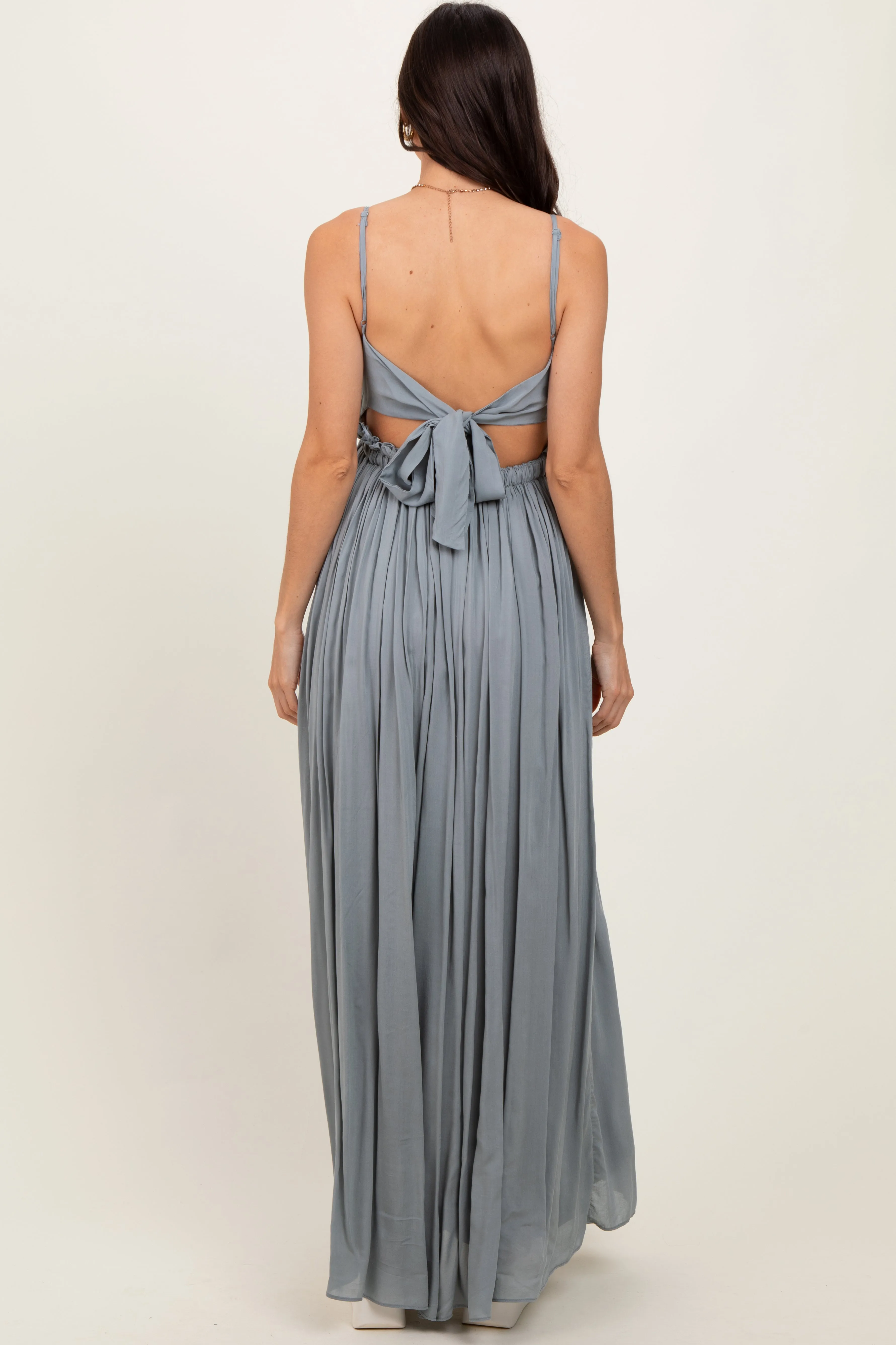 Grey Lace Bodice Cutout Tie Back Maxi Dress sold by Pinkblush product image thumbnail 4