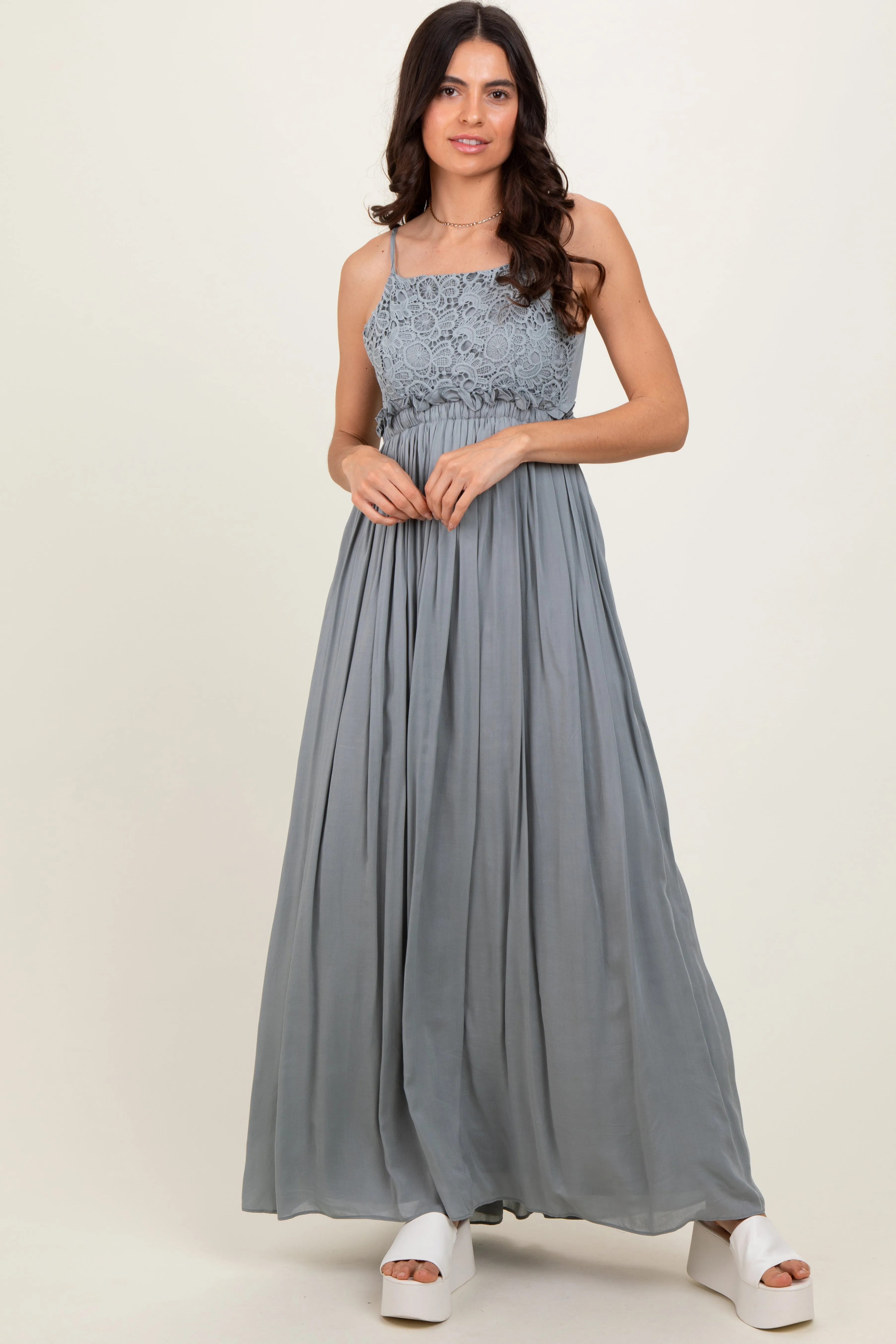 Grey Lace Bodice Cutout Tie Back Maxi Dress sold by Pinkblush