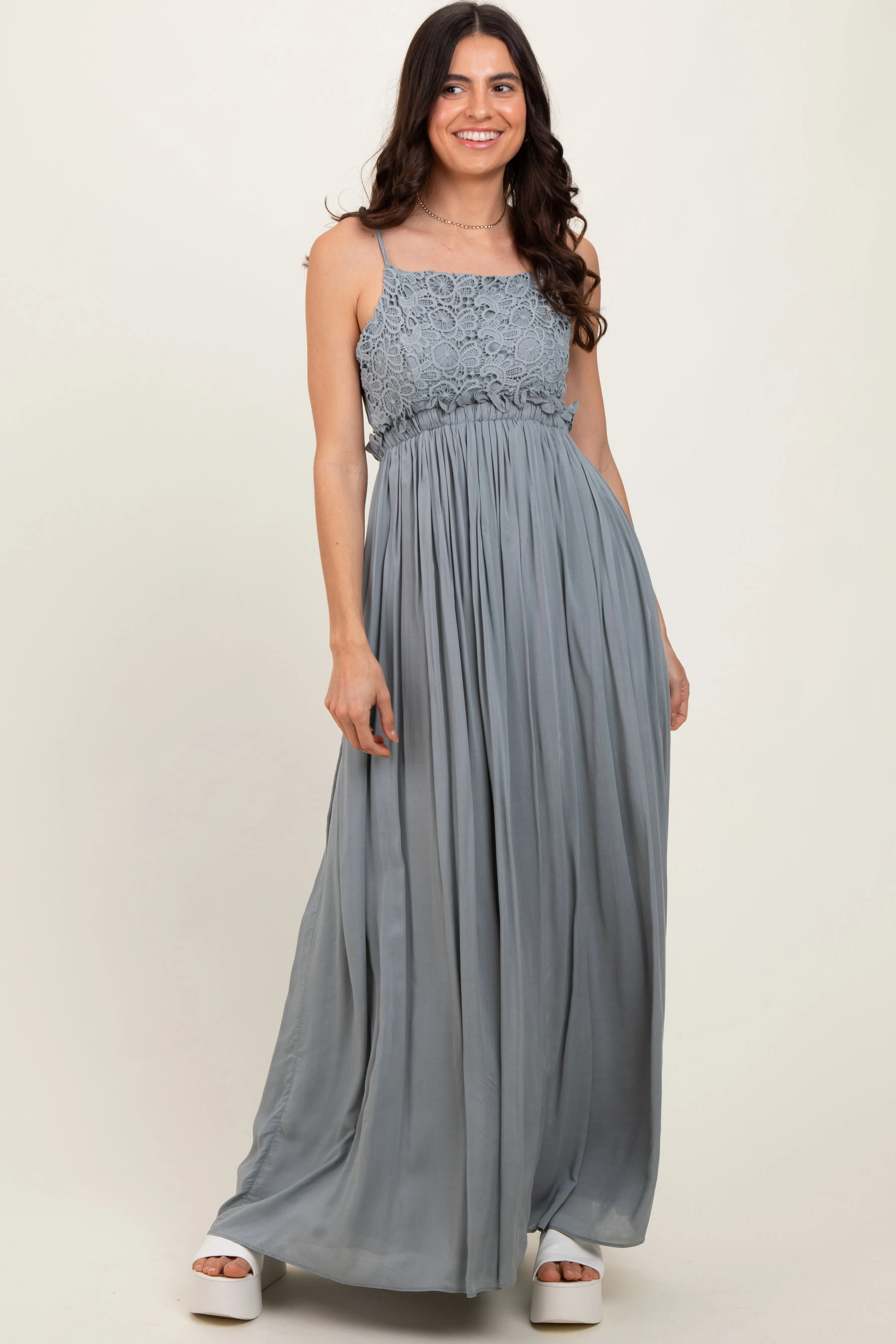 Grey Lace Bodice Cutout Tie Back Maxi Dress sold by Pinkblush product image thumbnail 2