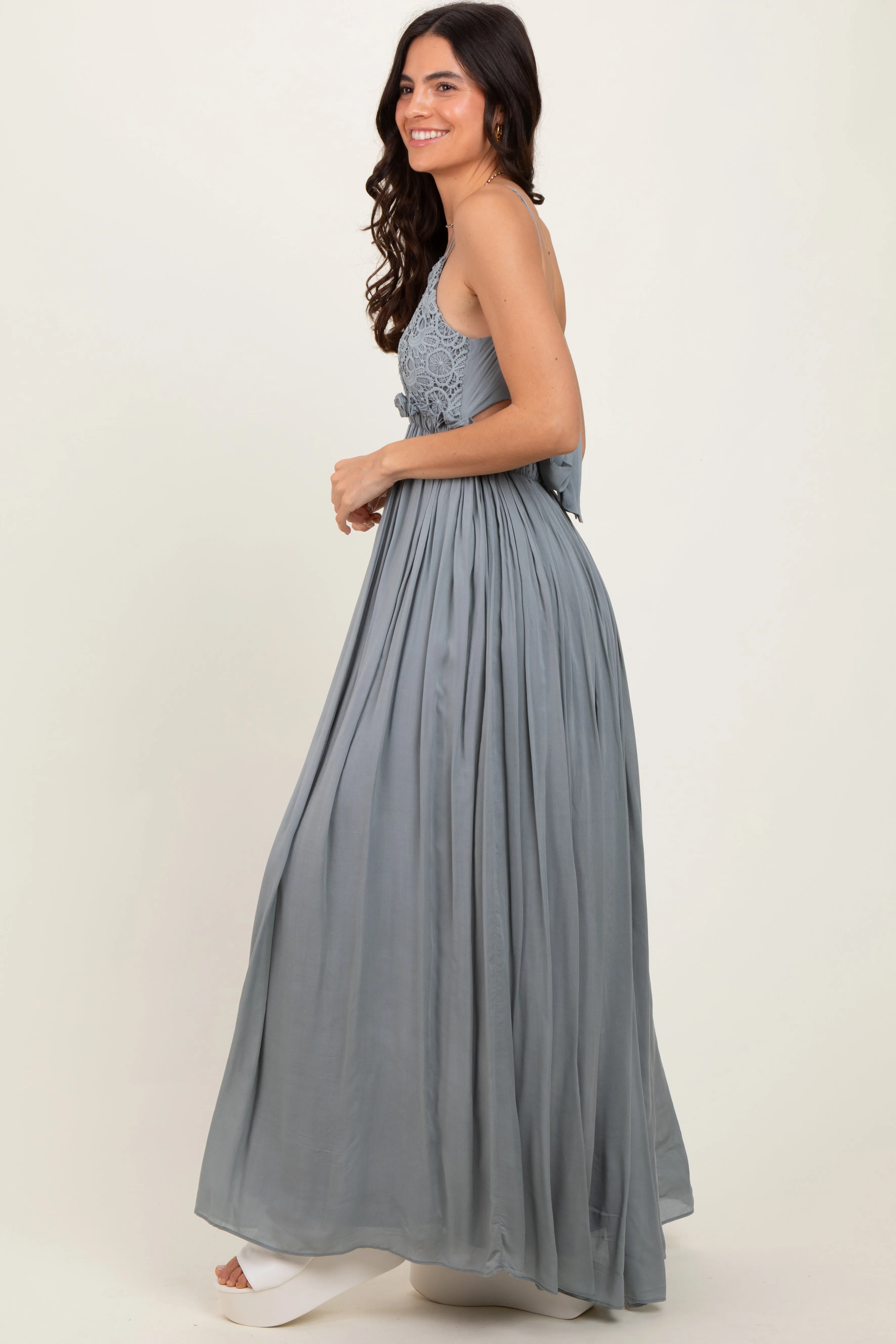 Grey Lace Bodice Cutout Tie Back Maxi Dress sold by Pinkblush product image thumbnail 3