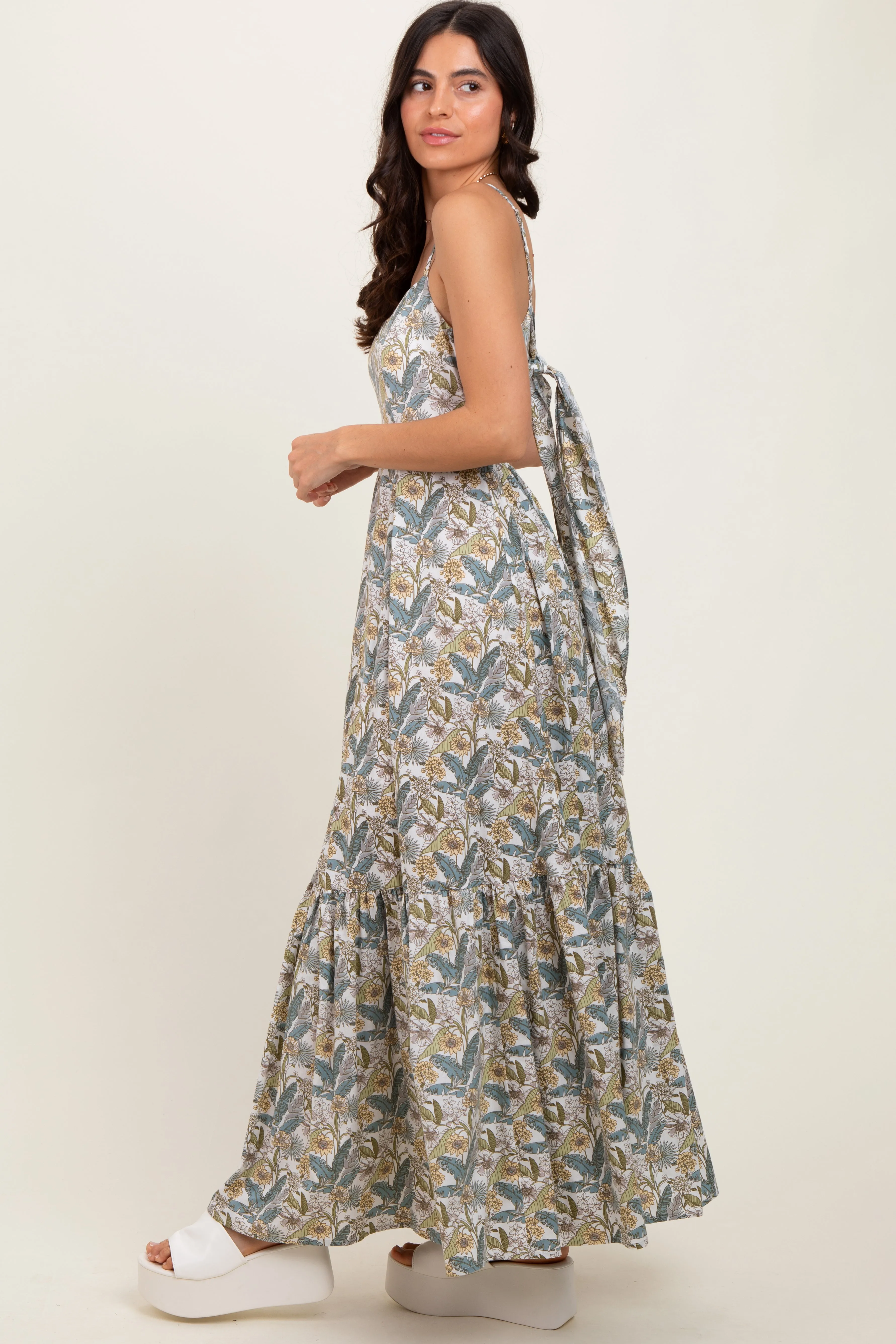 White Floral Tie Back Cutout Maxi Dress sold by Pinkblush product image thumbnail 3