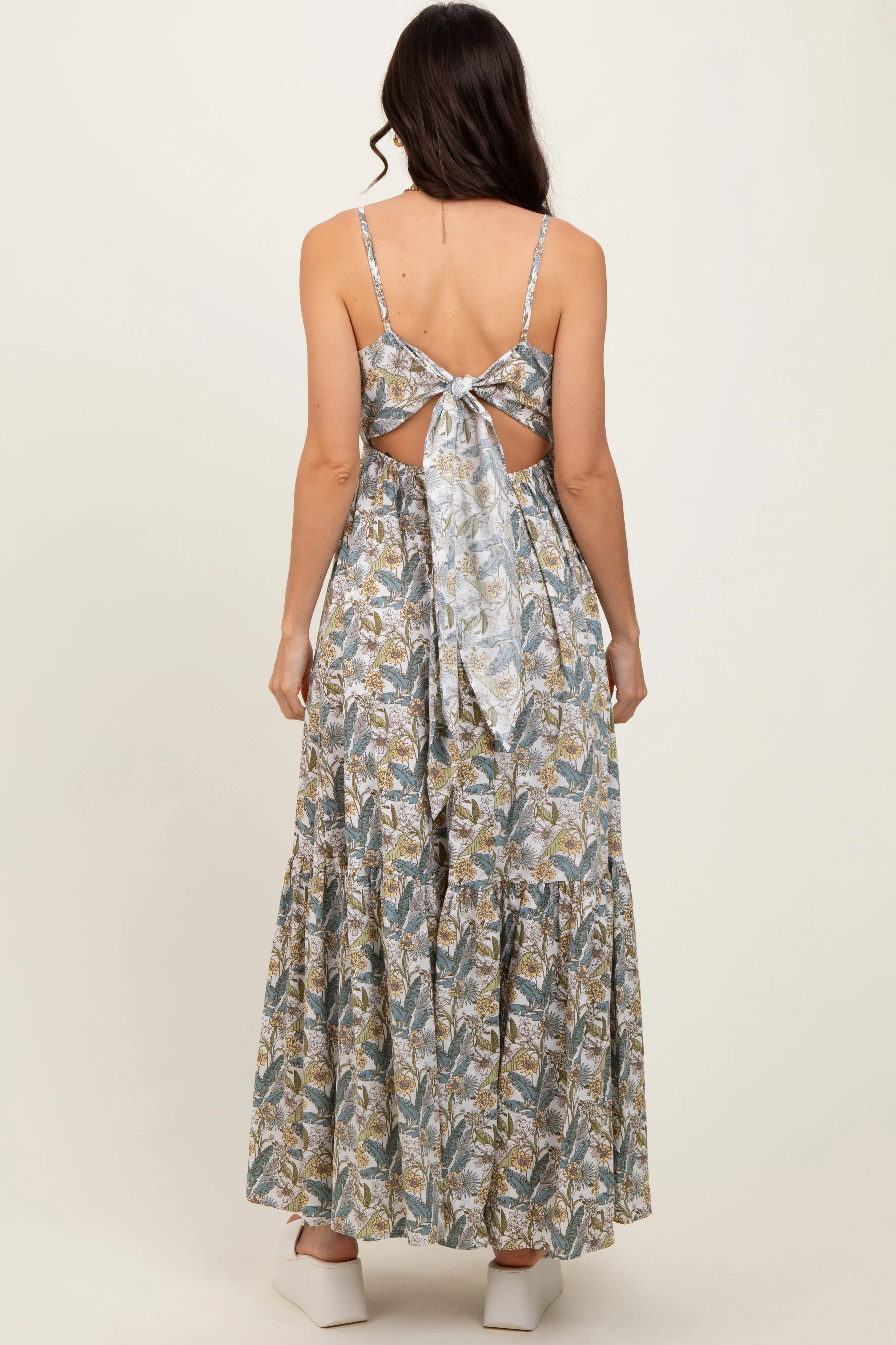 White Floral Tie Back Cutout Maxi Dress sold by Pinkblush product image thumbnail 4