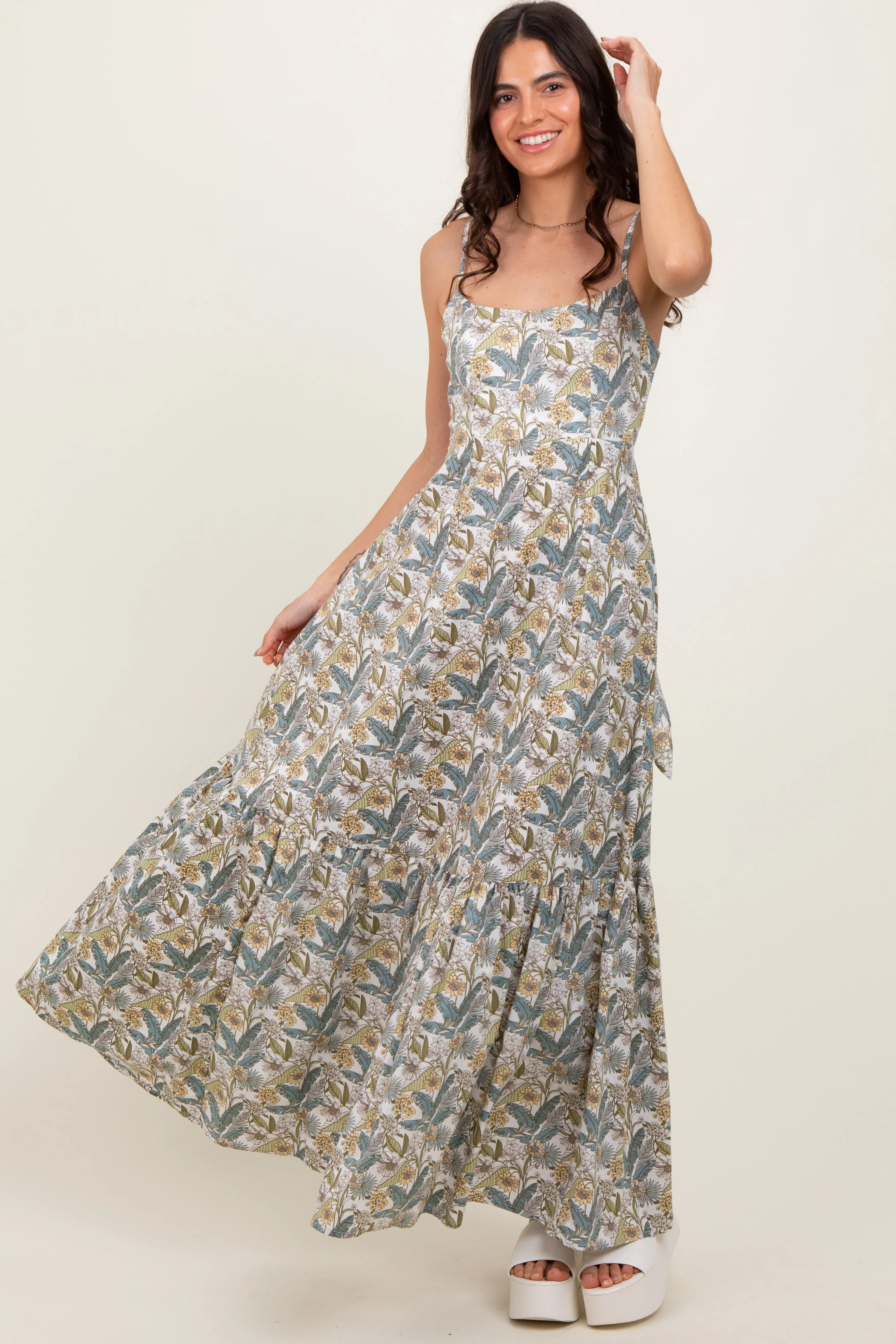 White Floral Tie Back Cutout Maxi Dress sold by Pinkblush product image thumbnail 2