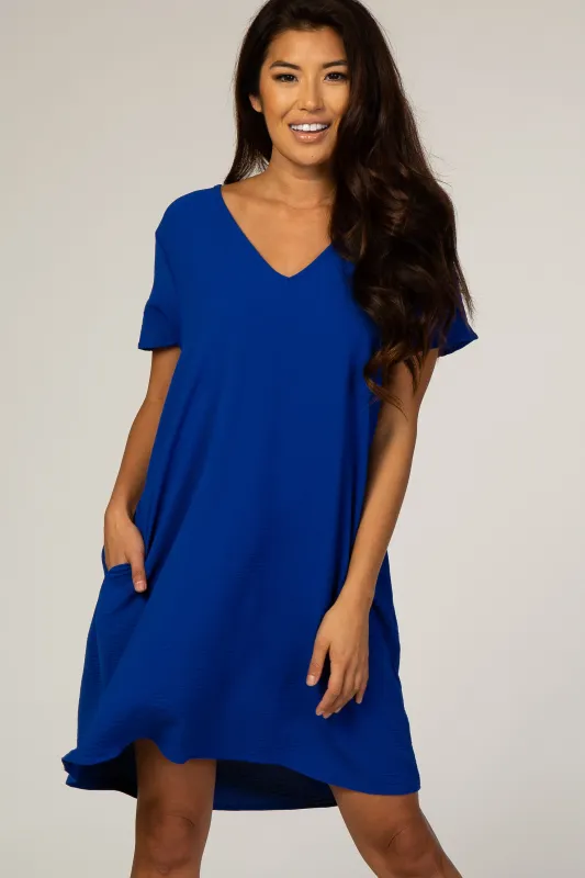 Royal Blue V-Neck Short Sleeve Dress made by Pinkblush