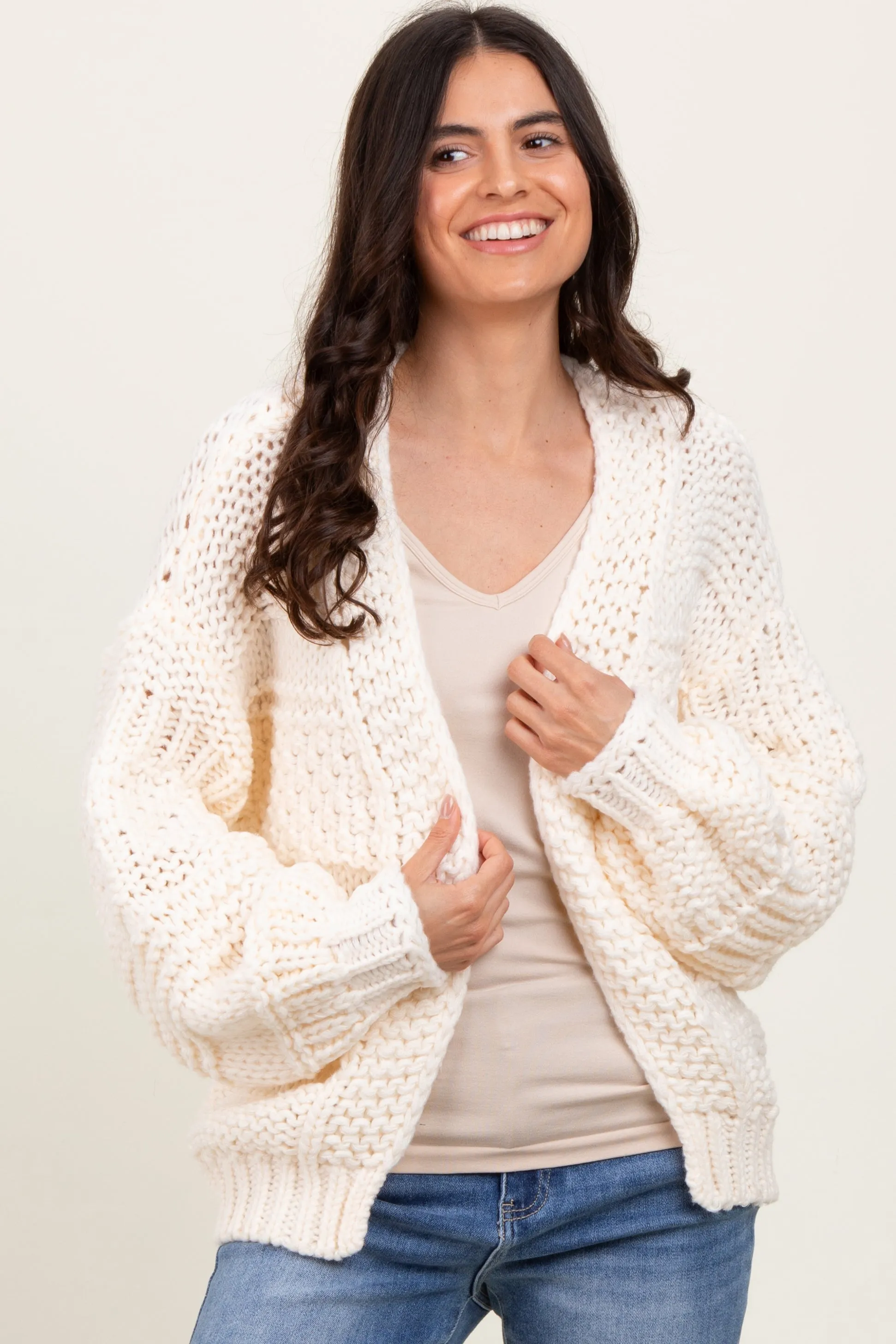 Cream Oversized Chunky Knit Cardigan sold by Pinkblush product image thumbnail 2