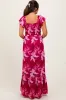 Magenta Floral Smocked Cinched Top Maternity Maxi Dress sold by Pinkblush