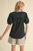Black Ribbed Puffed Sleeve Top sold by Pinkblush