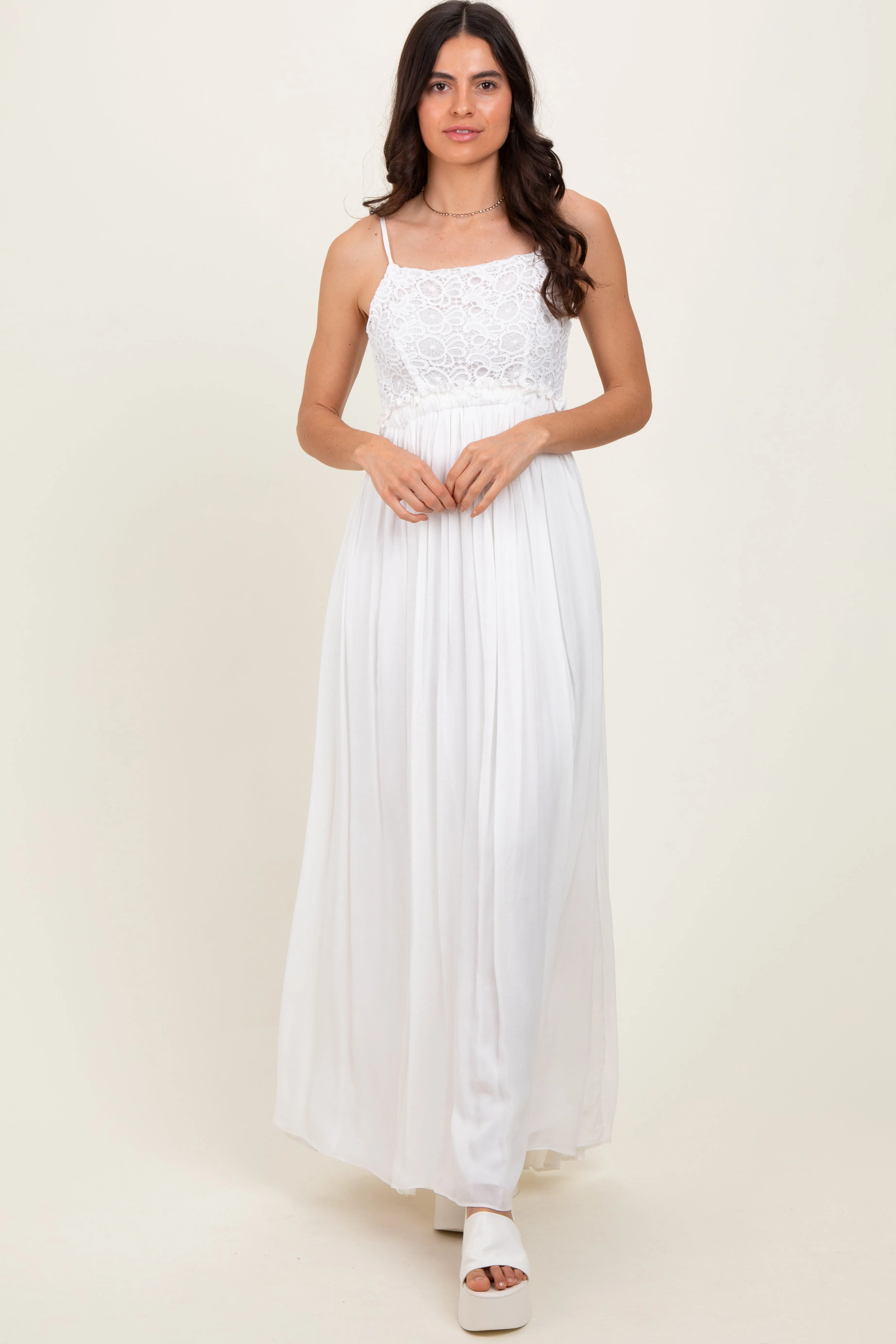 White Lace Bodice Cutout Tie Back Maxi Dress sold by Pinkblush product image thumbnail 2