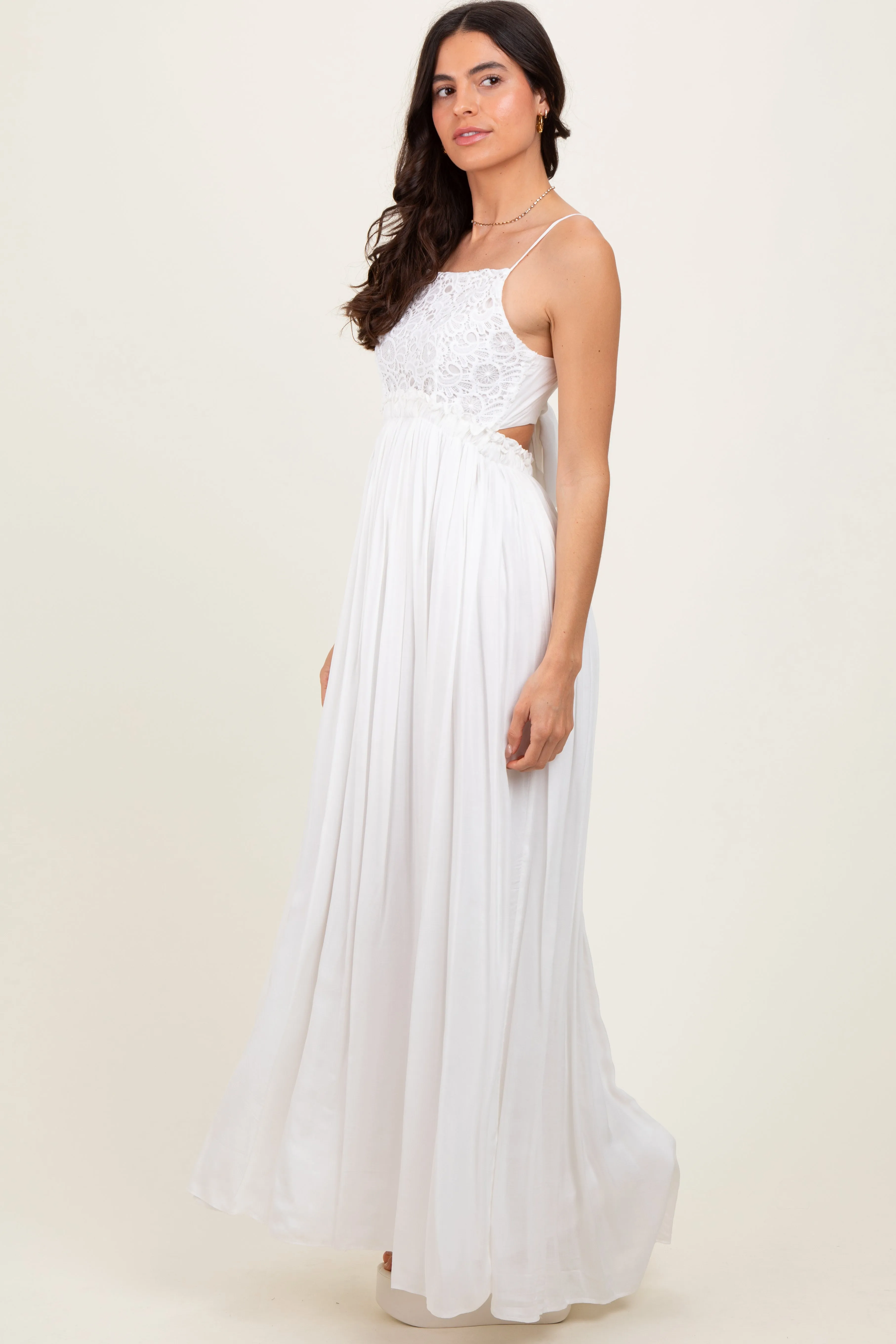 White Lace Bodice Cutout Tie Back Maxi Dress sold by Pinkblush product image thumbnail 3