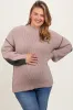 Mocha Mock Neck Colorblock Maternity Plus Sweater sold by Pinkblush