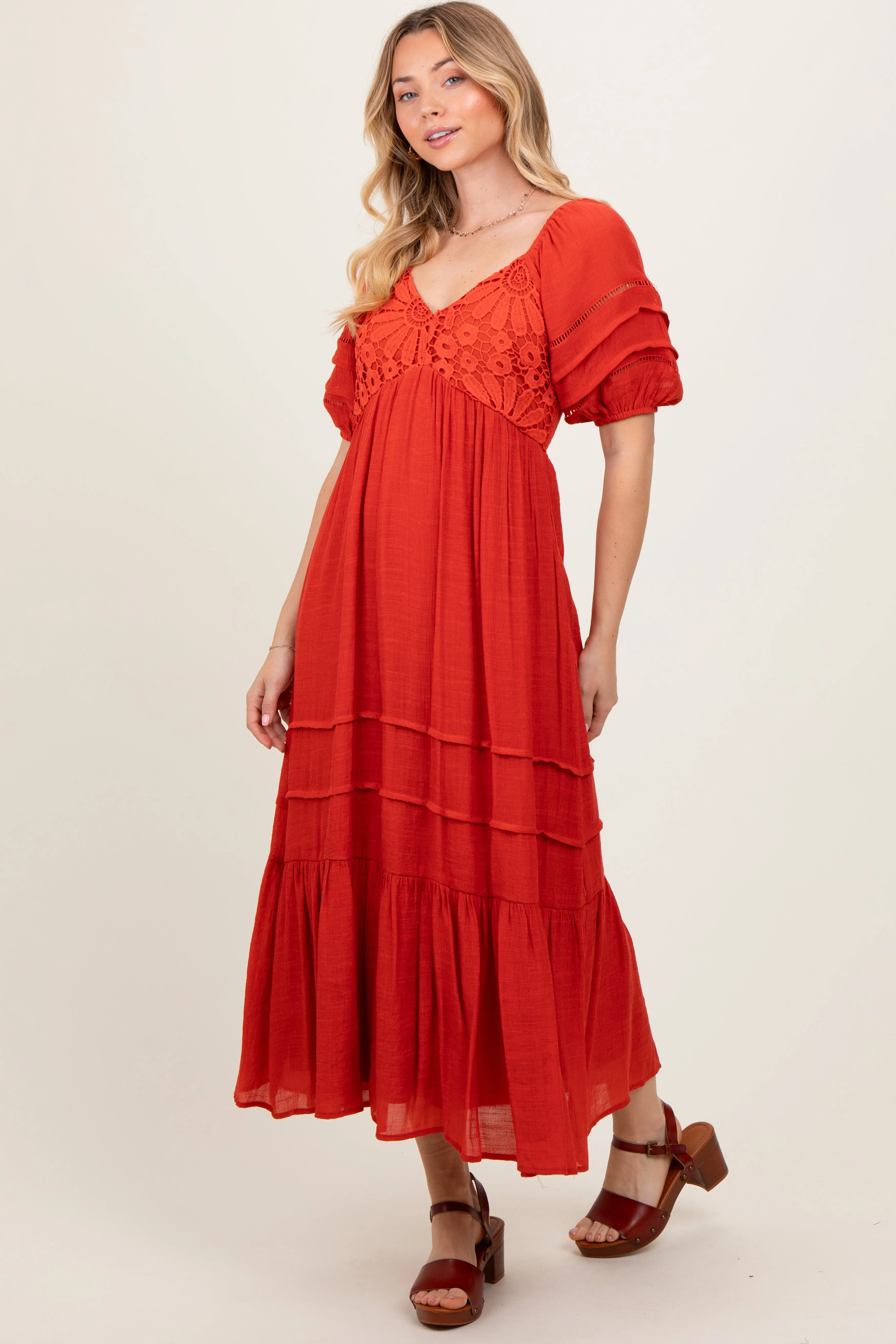 Rust Crochet Detail Bodice Midi Dress sold by Pinkblush product image thumbnail 2