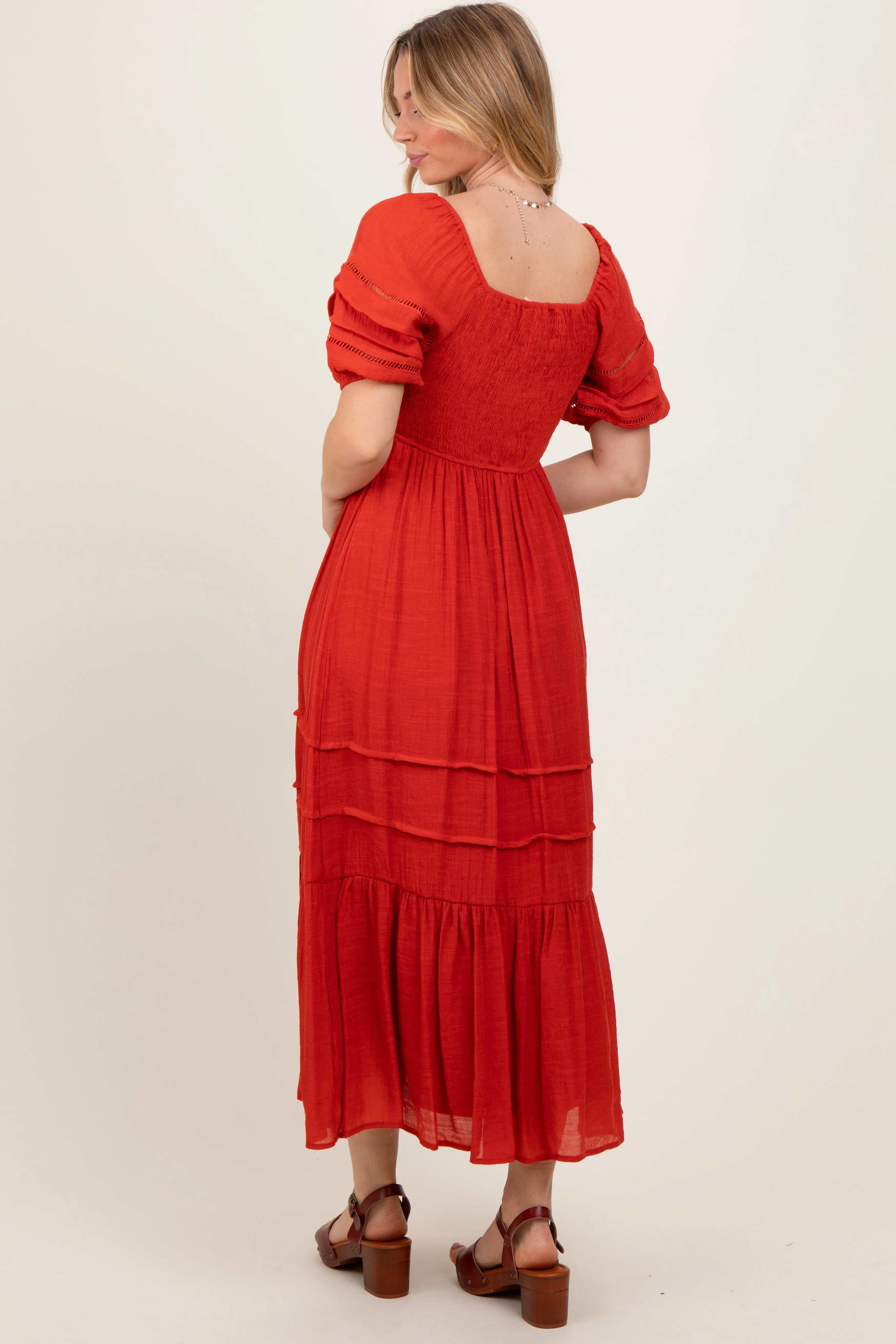 Rust Crochet Detail Bodice Midi Dress sold by Pinkblush product image thumbnail 3