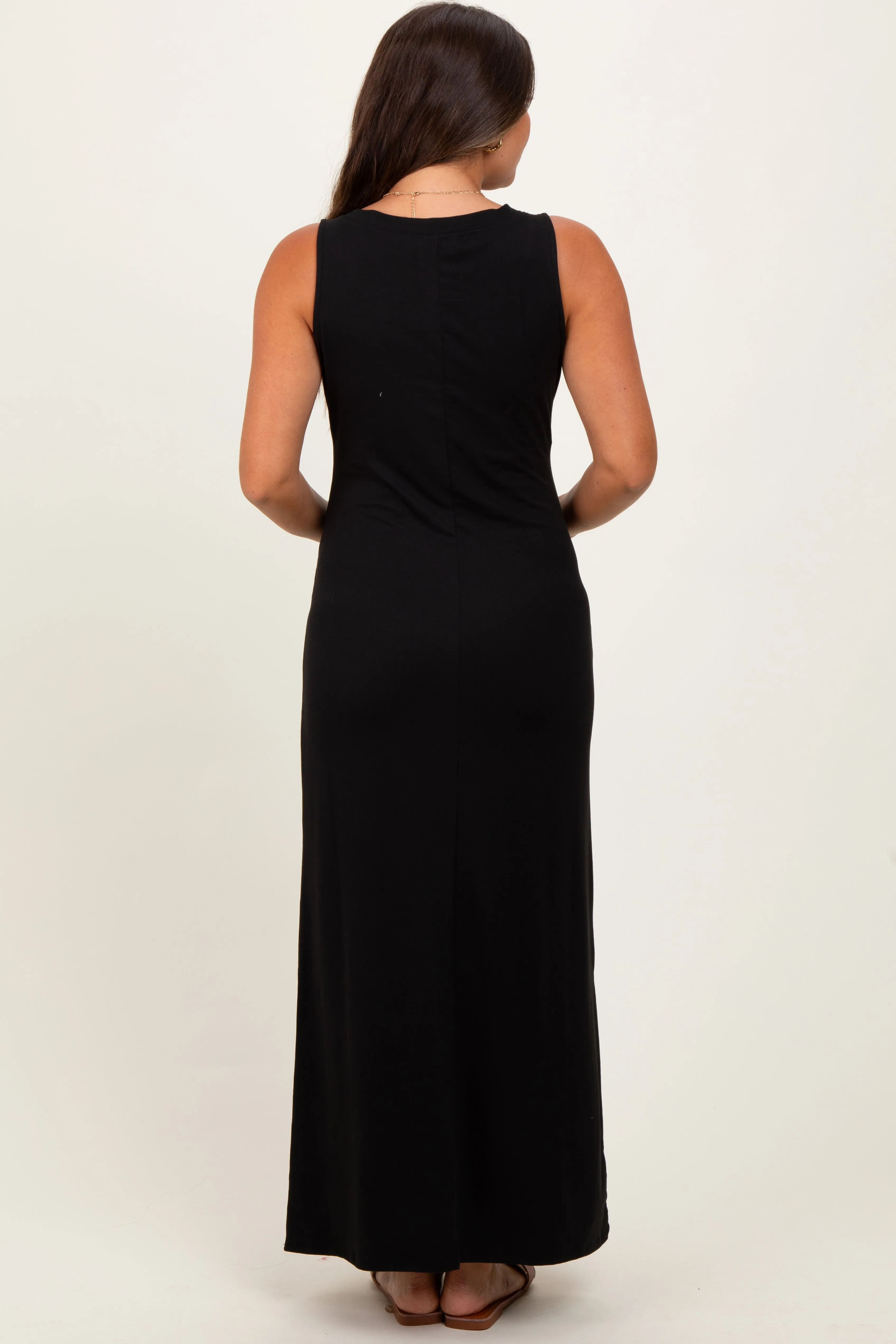 Black Sleeveless Flared Scoop Neck Maternity Maxi Dress sold by Pinkblush product image thumbnail 4
