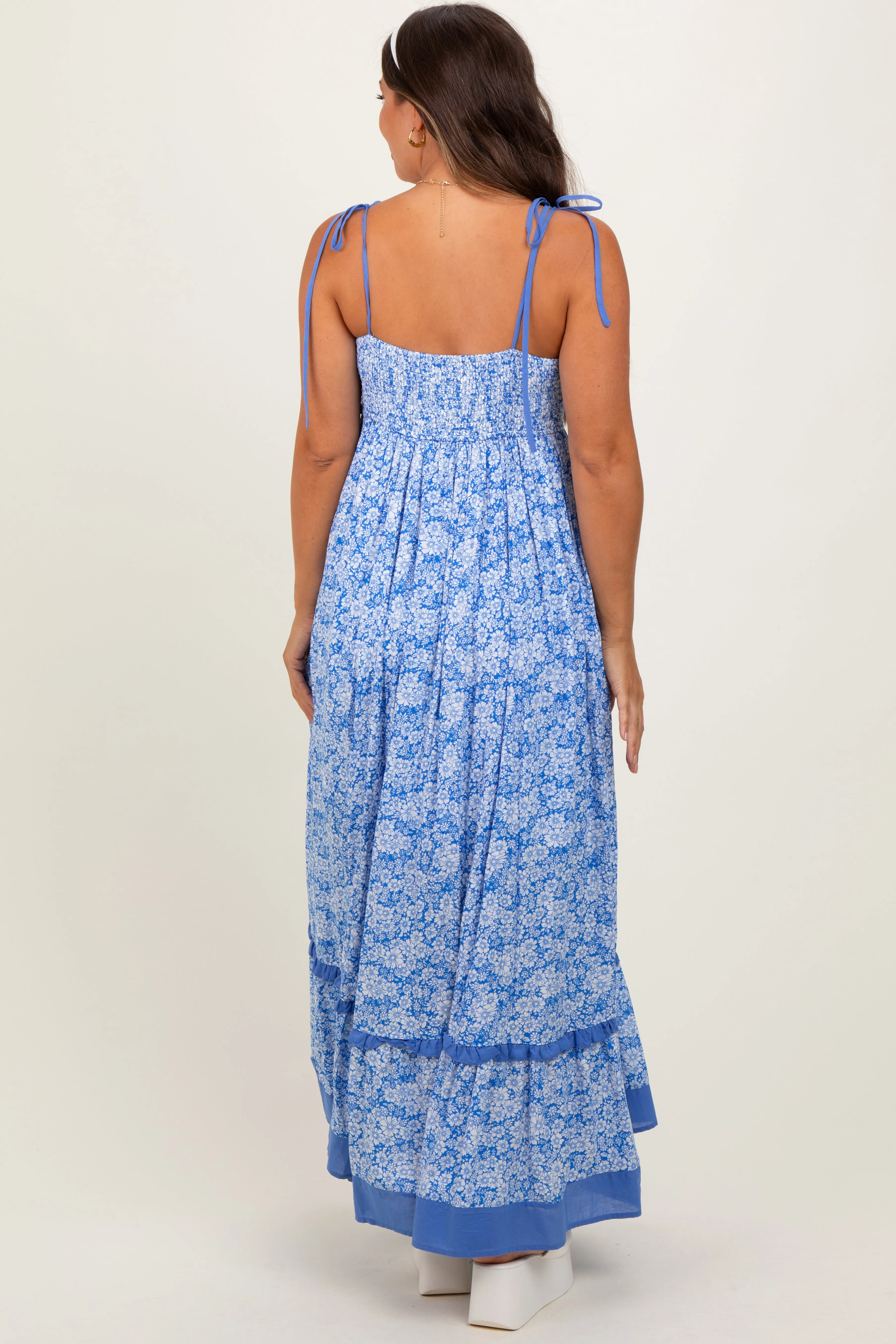 Blue Floral Shoulder Tie Maternity Maxi Dress sold by Pinkblush product image thumbnail 3