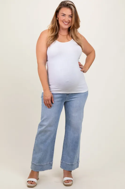Light Blue Cuffed Wide Leg Maternity Plus Jeans sold by Pinkblush